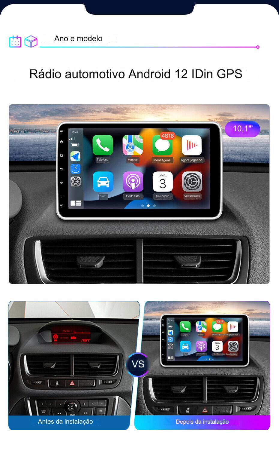 radio 360° 10" Android 12 DAB+ 1DIN rádio automotivo GPS Navi WIFI