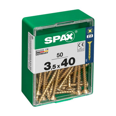 Caixa de parafusos SPAX Yellox Madeira Cabeça plana 50 Peças (3,5 x 40 mm)