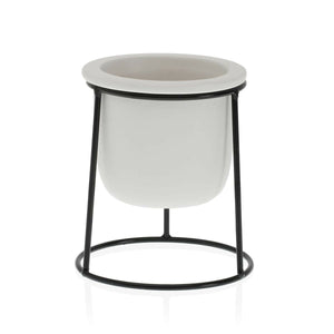 Vaso Versa Branco Metal Cerâmica Plástico Quadrado Minimalista 10,5 x 14,5 x 10,5 cm