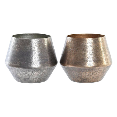 Macetero DKD Home Decor Dorado Plateado Aluminio Loft Desgastado Acabado envejecido 20 x 20 x 17 cm (2 Unidades)