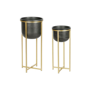 Conjunto de vasos DKD Home Decor 28,5 x 28,5 x 65,5 cm 28 x 28 x 65 cm Preto Dourado Metal