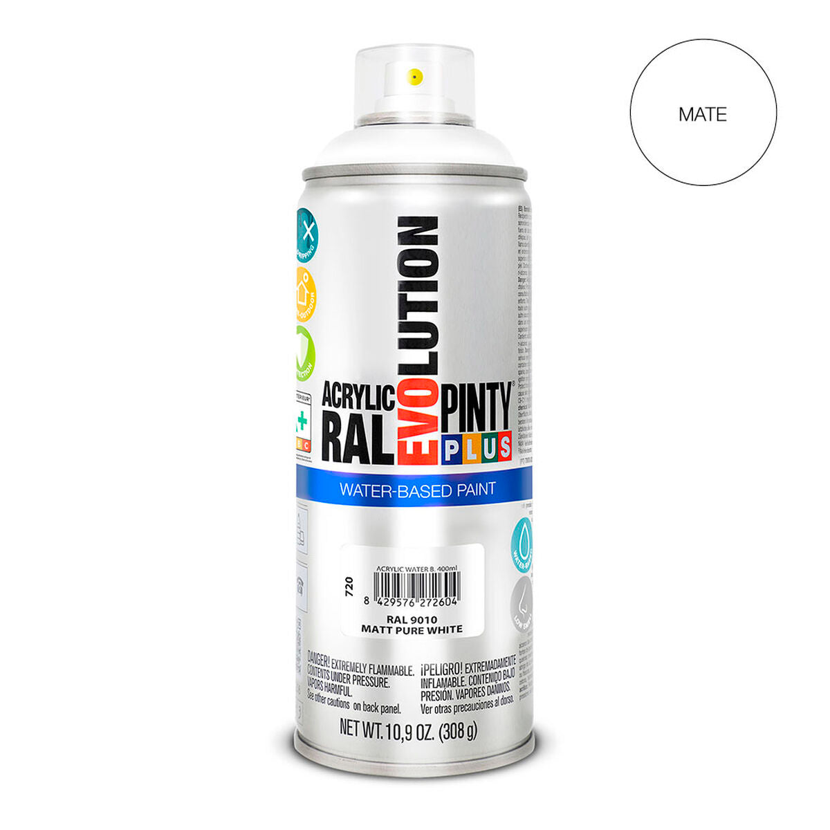 Pintura en spray Pintyplus Evolution RAL 9010 Mate Base de agua Pure White 400 ml