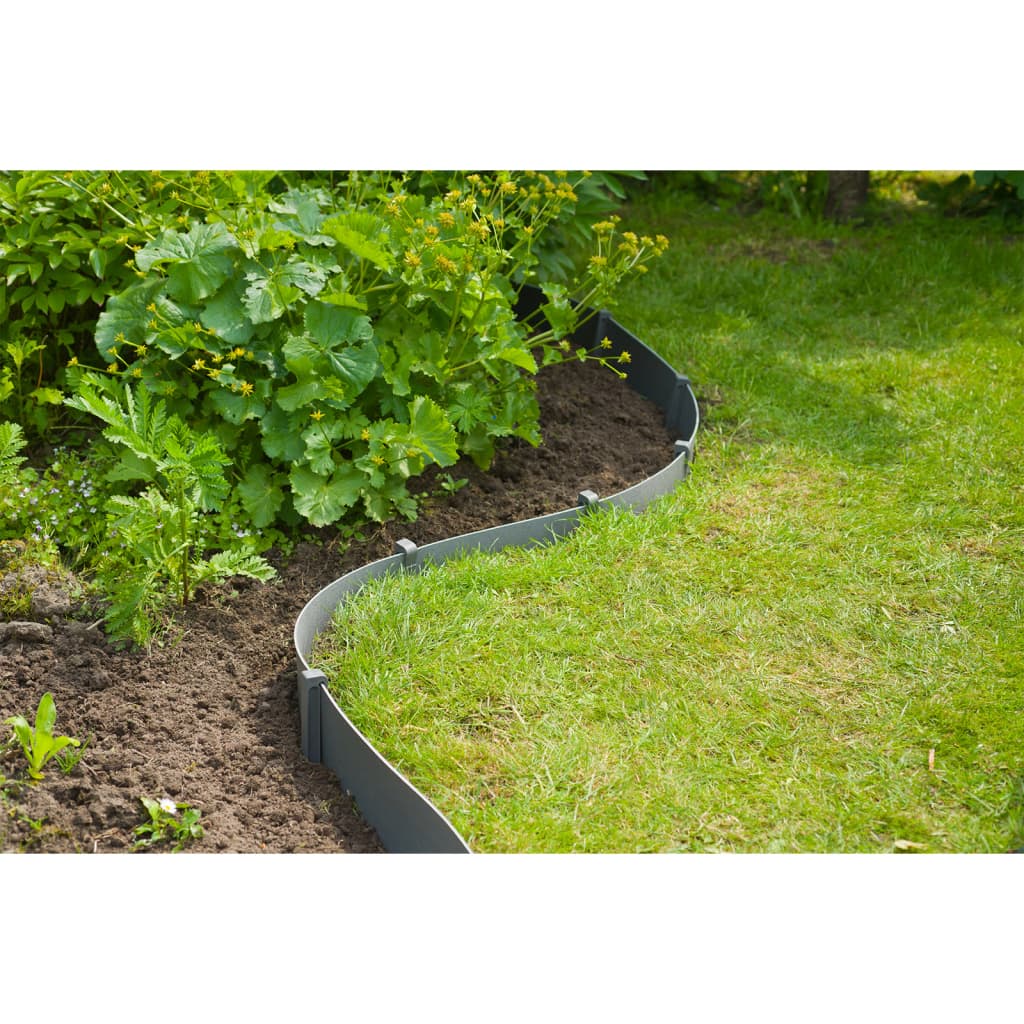 Nature Conjunto de bordas de jardim com estacas 15 cm x 10 m cinza