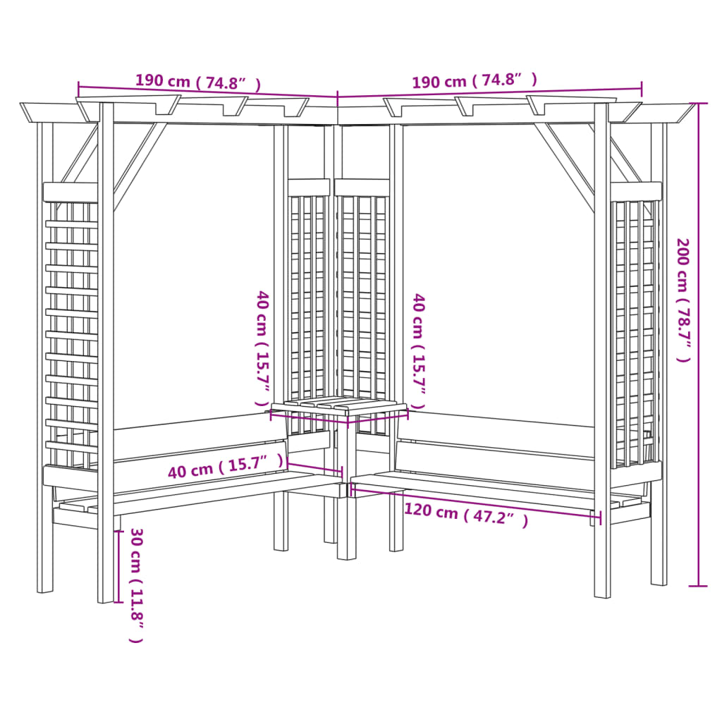 Pérgola de canto com banco pinho impregnado