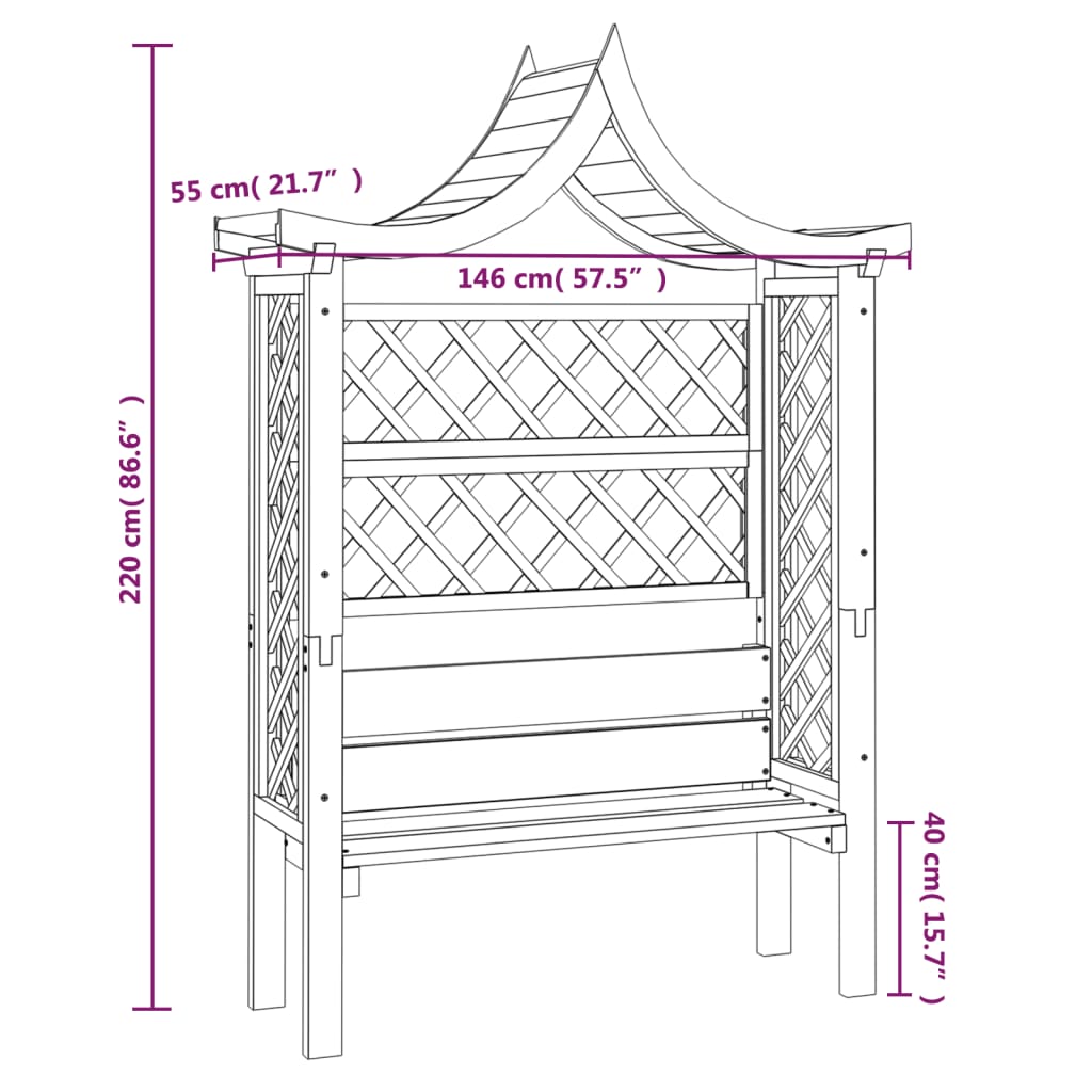 Pérgola de jardim com telhado e banco pinho impregnado