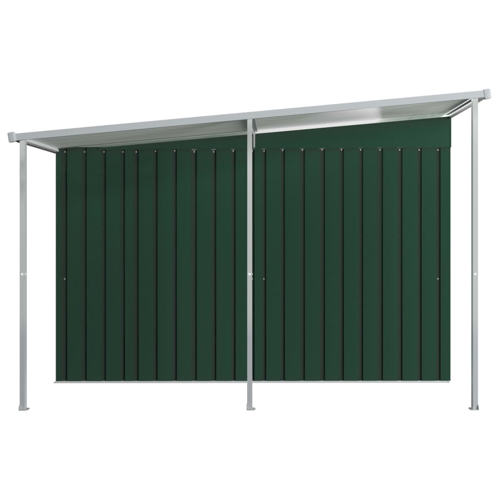 Abrigo de jardim com alpendre 336x270x181 cm aço verde