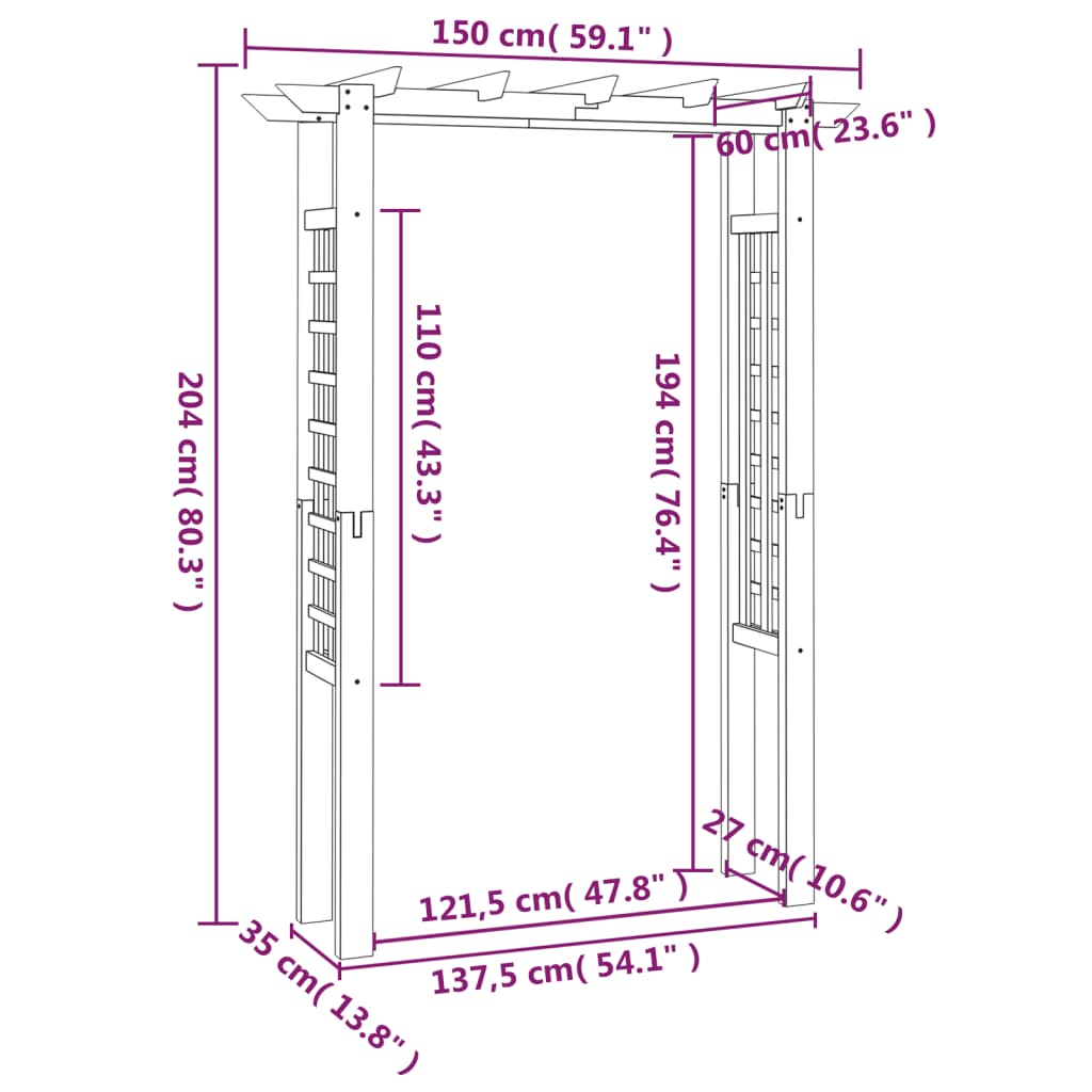 Pérgola 150x60x204 cm madeira impregnada