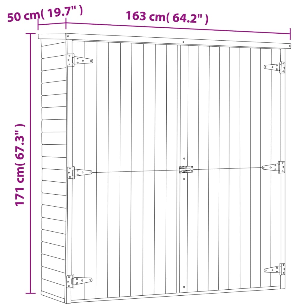 Abrigo p/ ferramentas de jardim 163x50x171 cm pinho impregnado