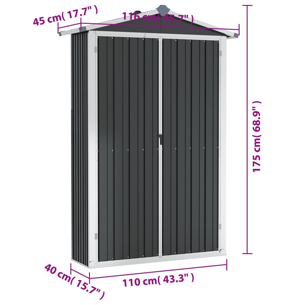 Abrigo de jardim 116x45x175 cm aço galvanizado antracite