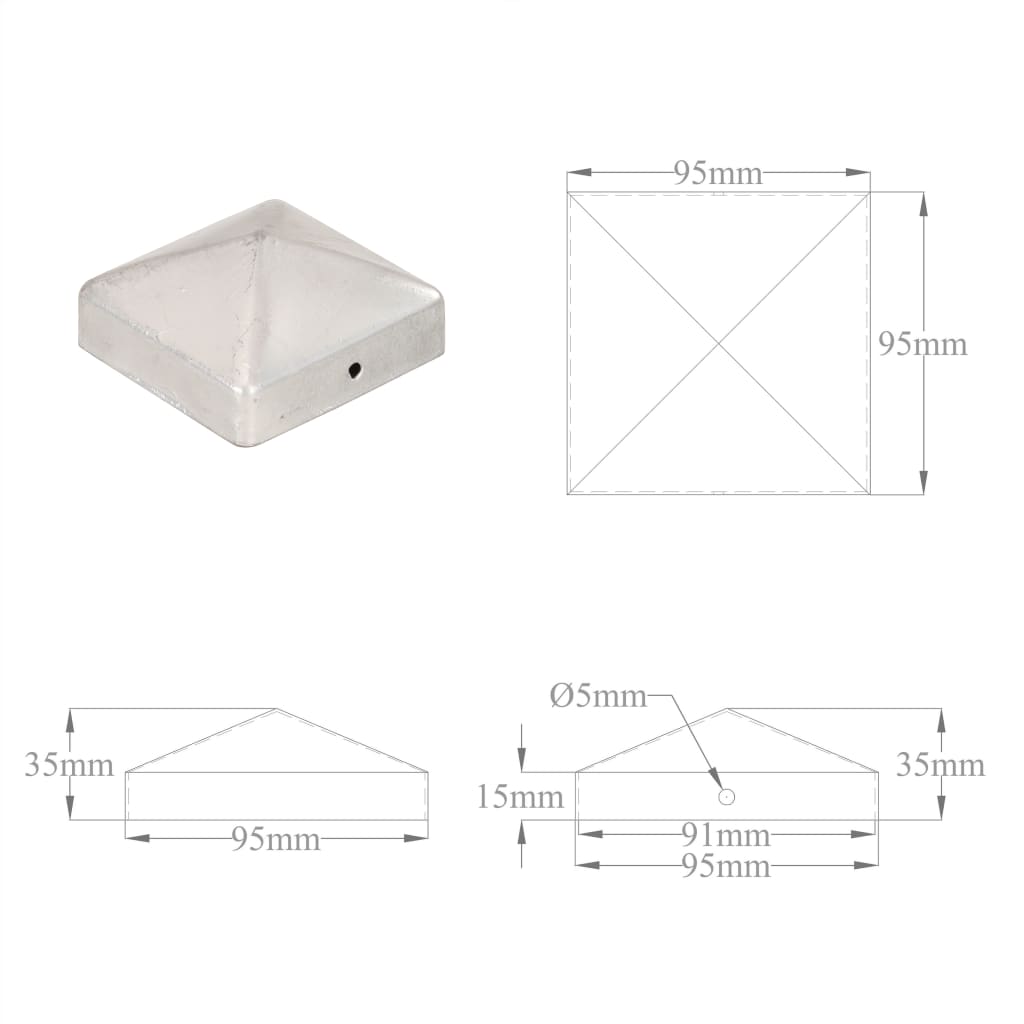 Tampas piramidais postes vedação 6pcs metal galvanizado 91x91mm