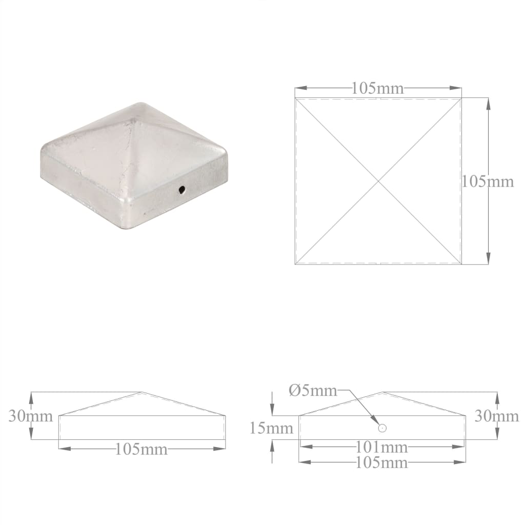 Tampas piramidais postes vedação 6pcs metal galvaniz. 101x101mm