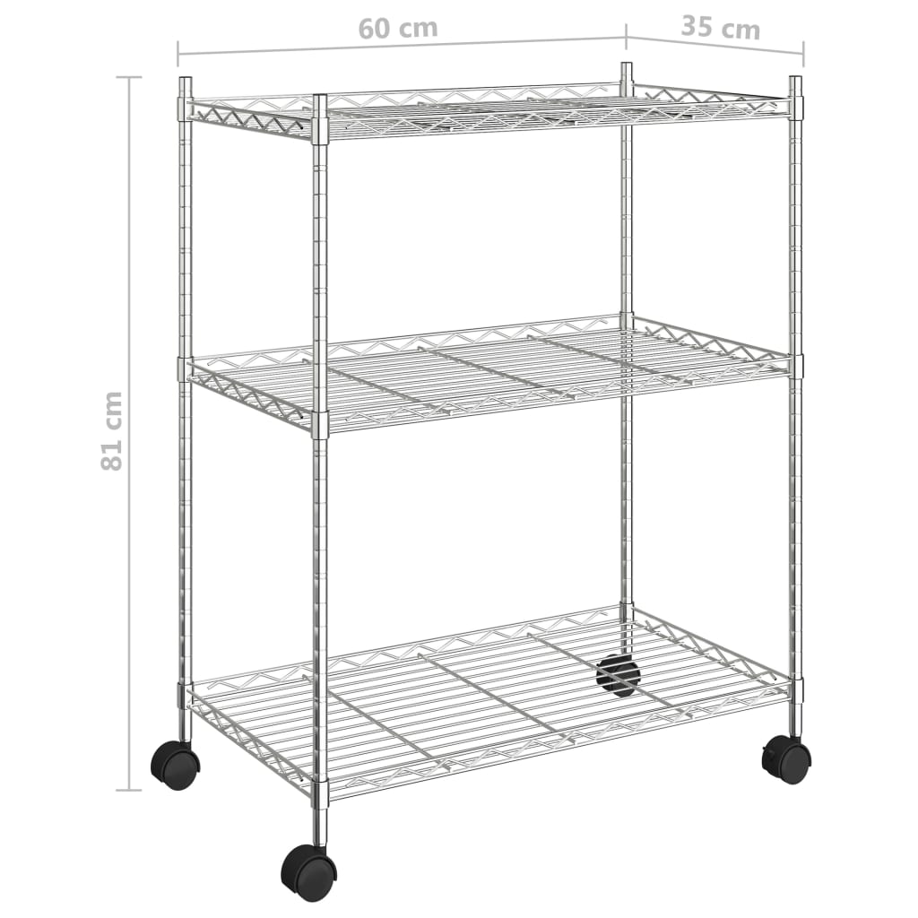 Unidade de 3 prateleiras com rodas 60x35x81 cm 150 Kg cromado