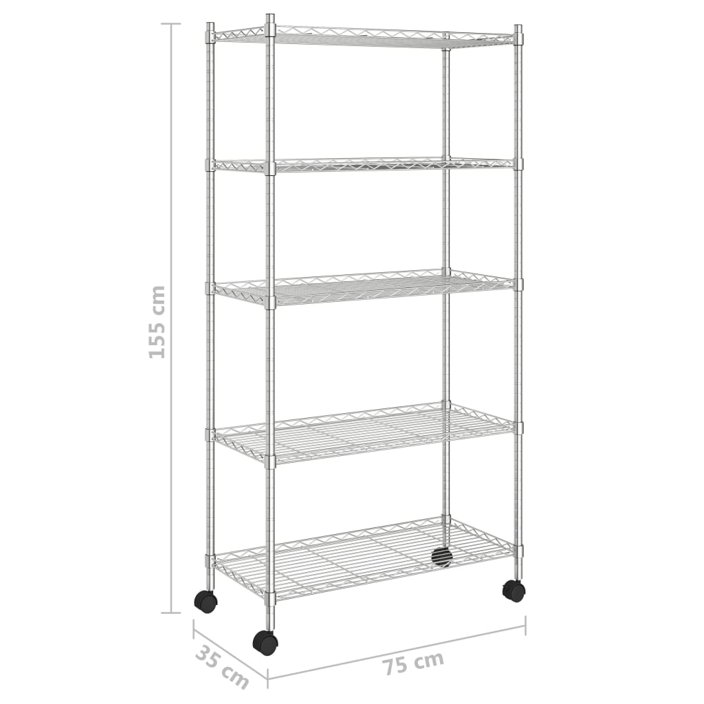 Unidade de 5 prateleiras com rodas 75x35x155 cm 250 Kg cromado