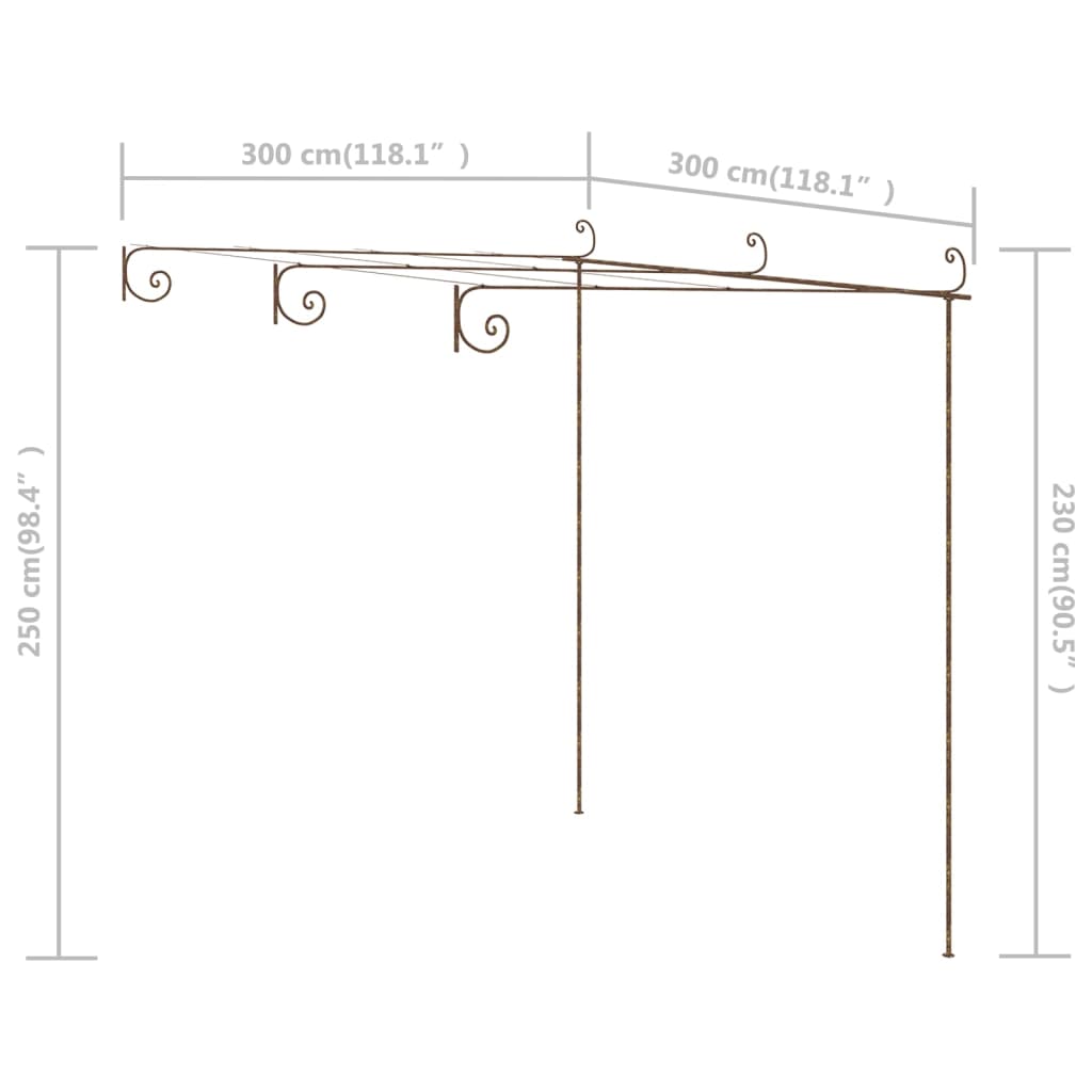 Pérgola de jardim 3x3x2,5 m ferro castanho antigo