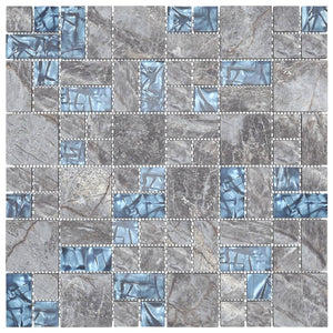Ladrilhos de mosaico 11 pcs 30x30 cm vidro cinzento e azul