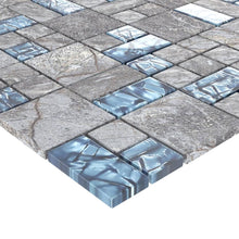 Cargar imagen en el visor de la galería, Ladrilhos de mosaico 11 pcs 30x30 cm vidro cinzento e azul
