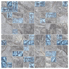 Carregar imagem no visualizador da galeria, Ladrilhos mosaico 22 pcs 30x30cm vidro cinzento e azul
