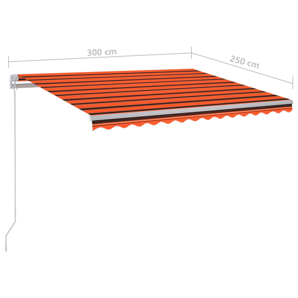 Toldo retrátil manual com LED 300x250 cm laranja e castanho