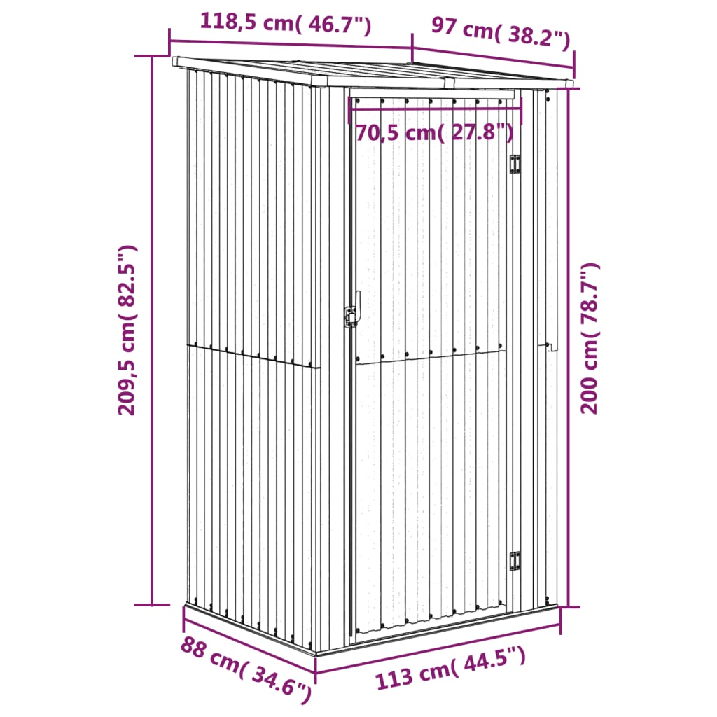 Abrigo de jardim 118,5x97x209,5 cm aço galvanizado antracite