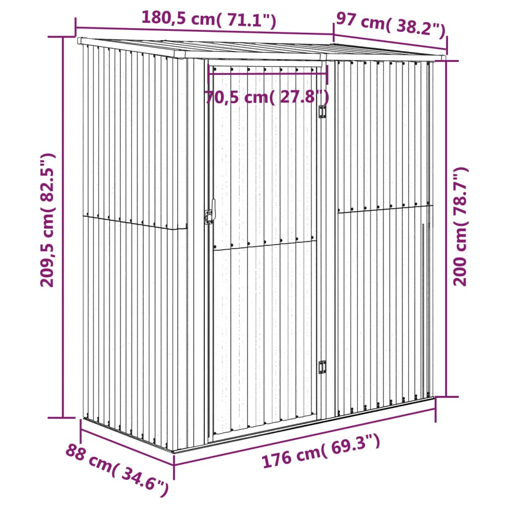 Abrigo de jardim 180,5x97x209,5 cm aço galvanizado cinzento