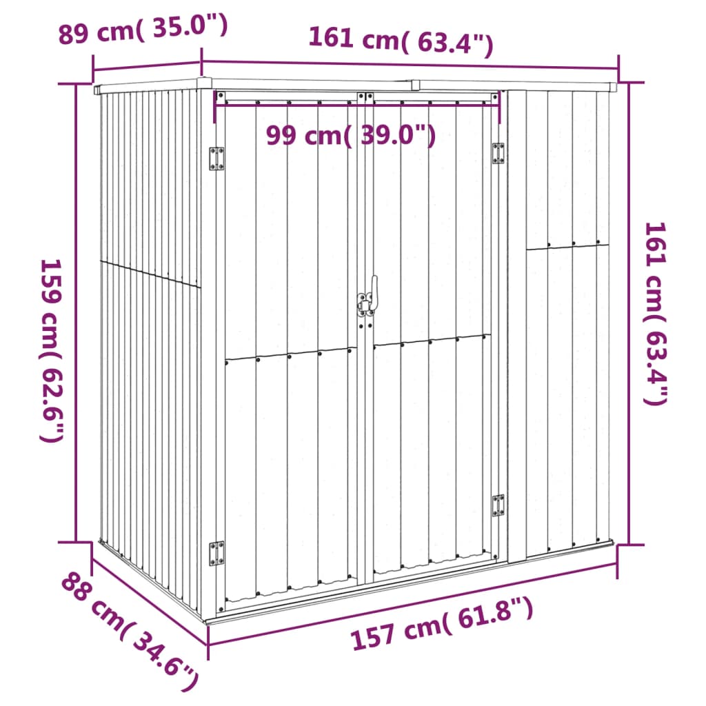 Abrigo p/ ferramentas jardim 161x89x161cm aço galvanizado verde