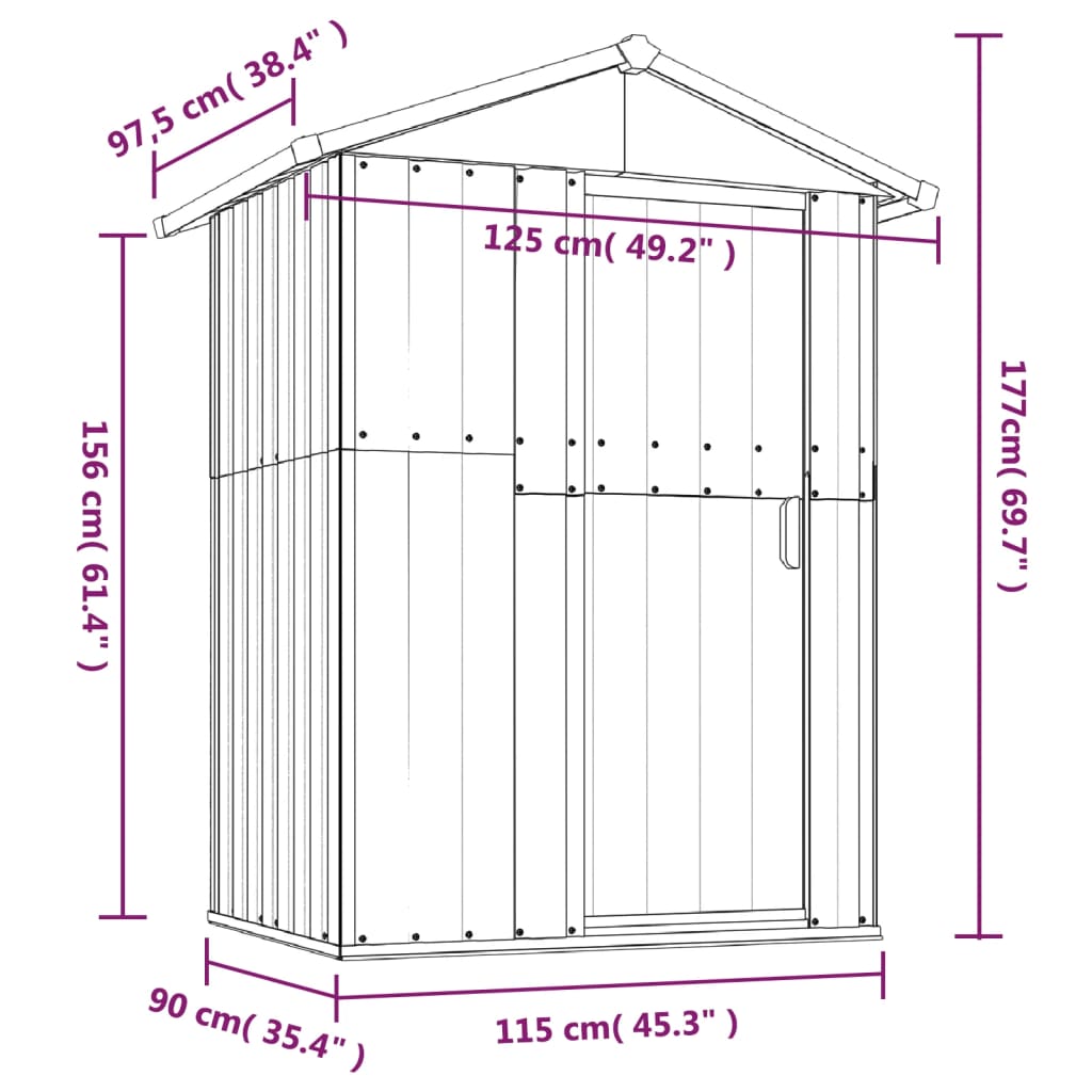 Abrigo de jardim 126x97,5x177 cm aço galvanizado antracite