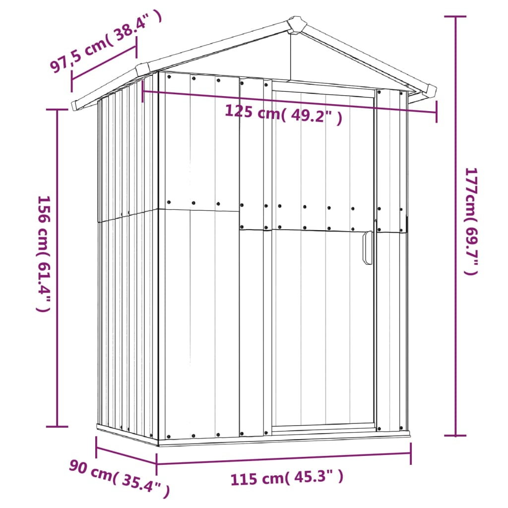 Abrigo de jardim 126x97,5x177 cm aço galvanizado castanho