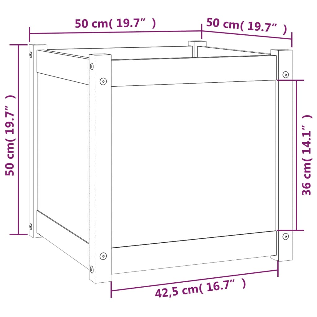 Vaso/floreira de jardim 2 pcs 50x50x50 cm pinho maciço