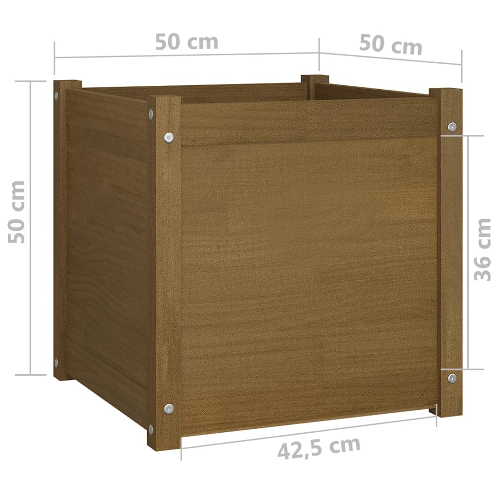 Vaso/floreira de jardim 50x50x50 cm pinho maciço castanho mel