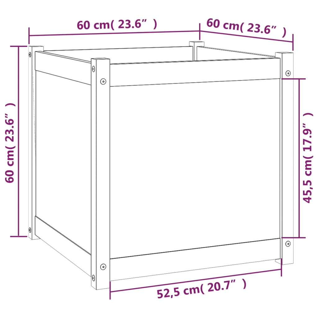 Vaso/floreira de jardim 60x60x60 cm pinho maciço