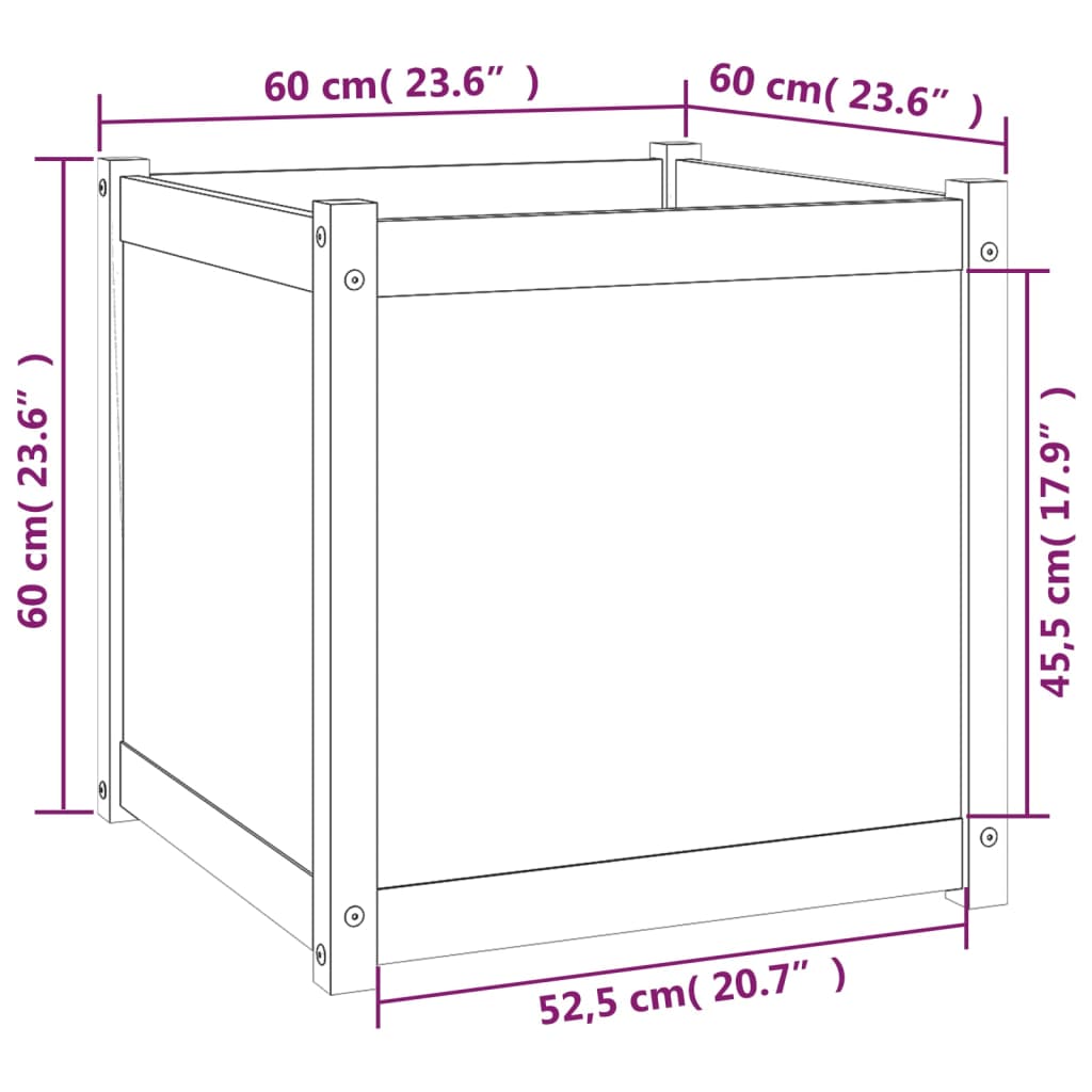 Vasos/floreiras de jardim 2 pcs 60x60x60 cm pinho maciço branco