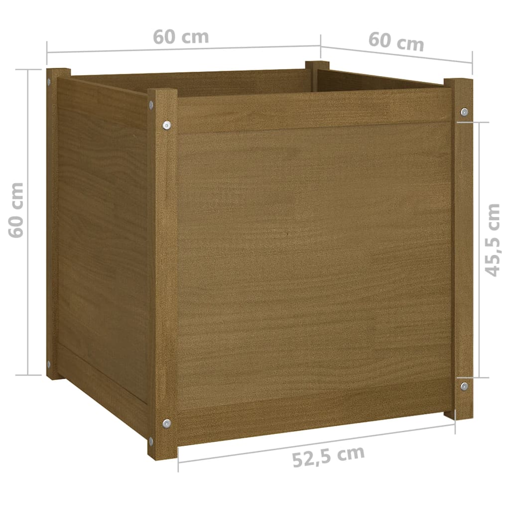 Vaso/floreira jardim 2 pcs 60x60x60cm pinho maciço castanho mel