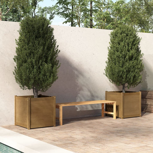 Vaso/floreira jardim 2 pcs 60x60x60cm pinho maciço castanho mel