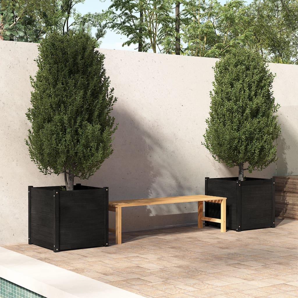 Vaso/floreira de jardim 2 pcs 60x60x60 cm pinho maciço preto