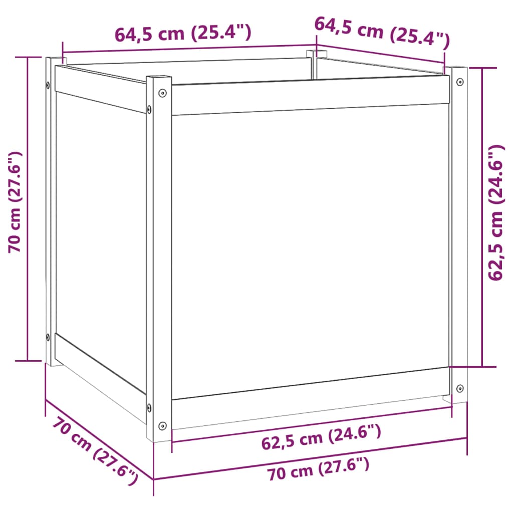 Vaso de jardim 70x70x70 cm madeira de pinho maciça