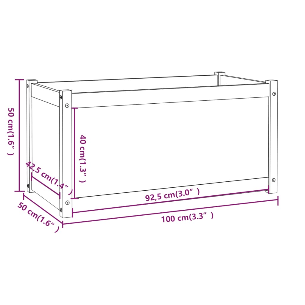 Vaso de jardim 100x50x50 cm madeira de pinho maciça branco