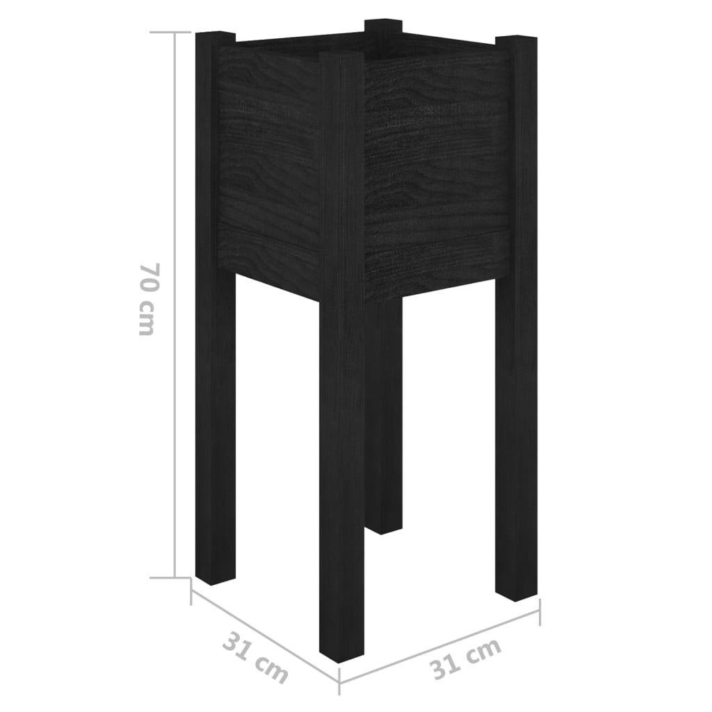 Vasos/floreiras de jardim 2 pcs 31x31x70 cm pinho maciço preto