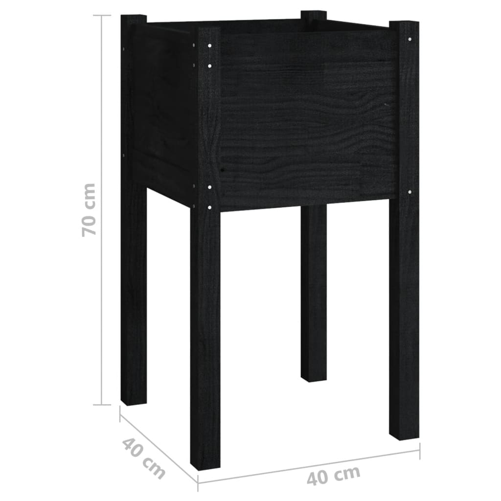 Vasos/floreiras de jardim 2 pcs 40x40x70 cm pinho maciço preto