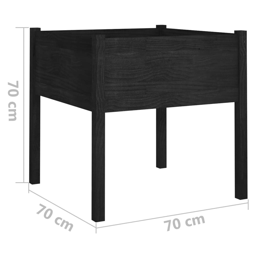 Vaso/floreira de jardim 2 pcs 70x70x70 cm pinho maciço preto