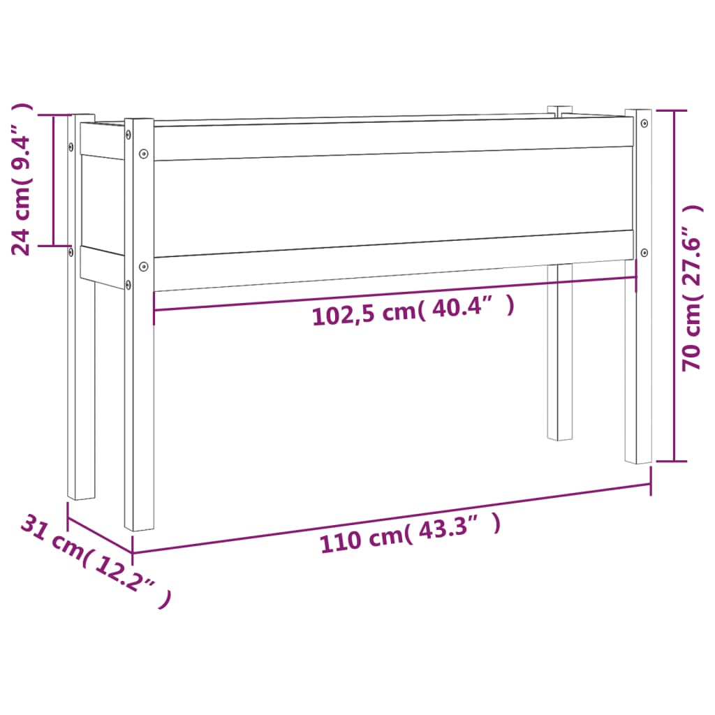 Vaso/floreira de jardim 110x31x70 cm pinho maciço