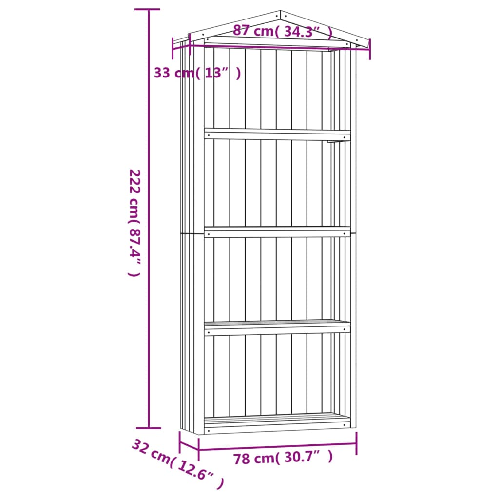 Abrigo p/ ferramentas de jardim 87x33x222 cm pinho impregnado