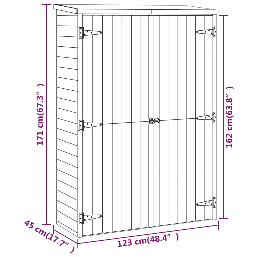 Abrigo p/ ferramentas de jardim 123x45x171 cm pinho impregnado