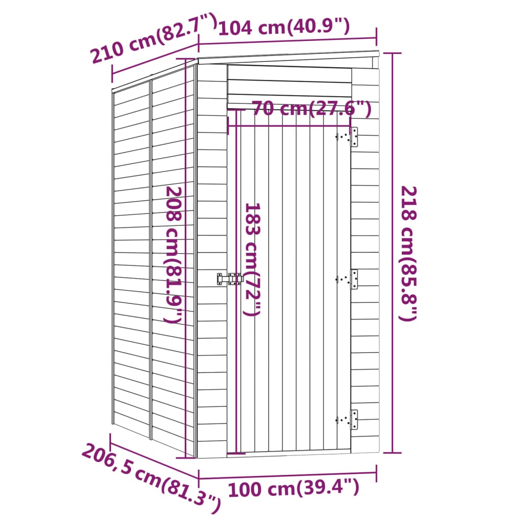 Abrigo de arrumação para jardim 100x210x218 cm pinho impregnado