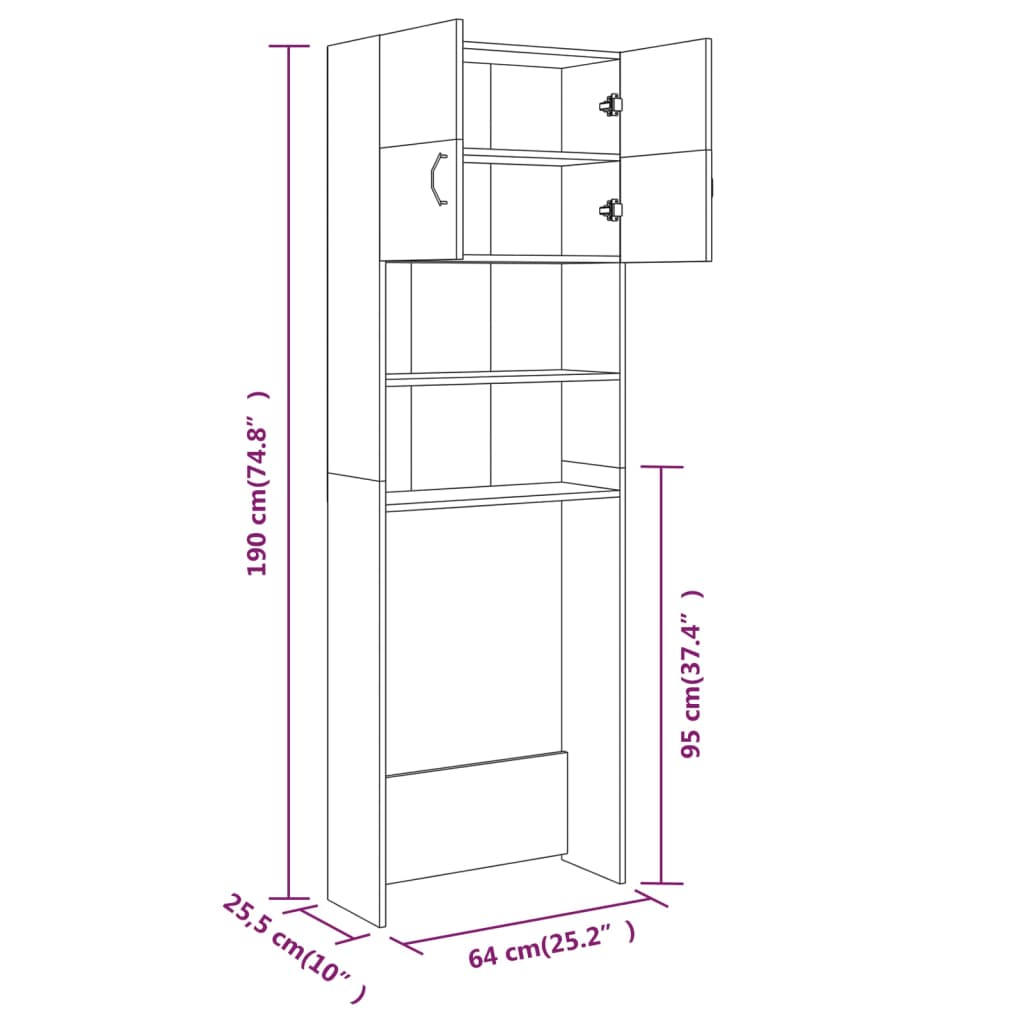 Armário máquina de lavar roupa 64x25,5x190 cm cinzento sonoma