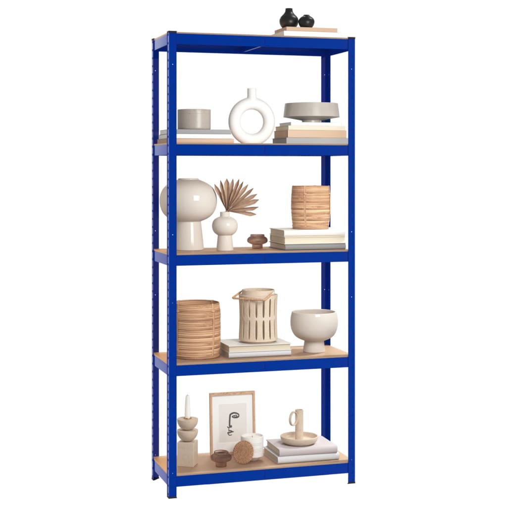 5-Layer Storage Shelf Blue Steel&Madeira de engenharia