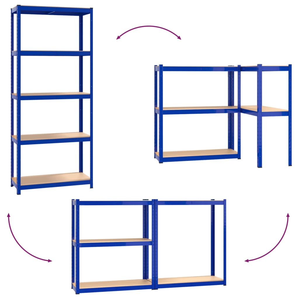 5-Layer Storage Shelf Blue Steel&Madeira de engenharia