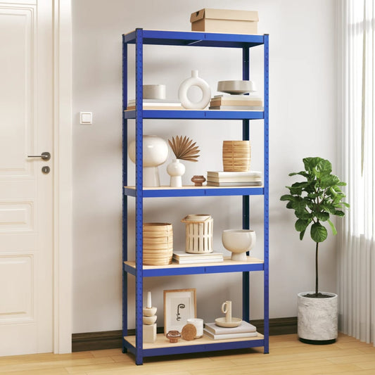 5-Layer Storage Shelf Blue Steel&Madeira de engenharia