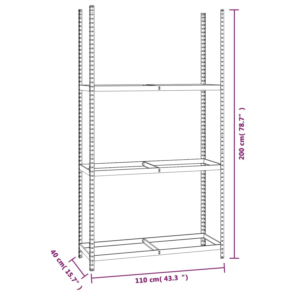 Unidade de 3 prateleiras para pneus 110x40x200 aço prateado