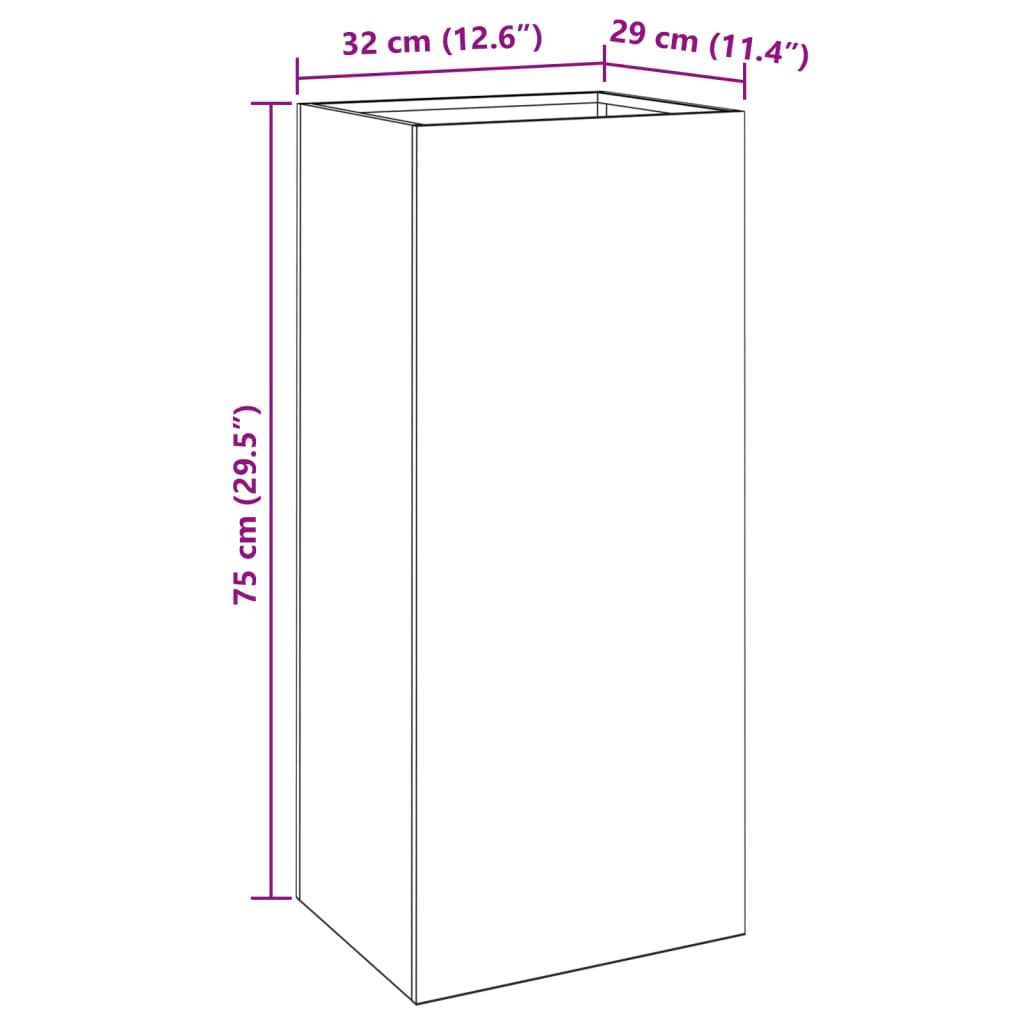 Vaso/floreira 32x29x75 cm aço corten