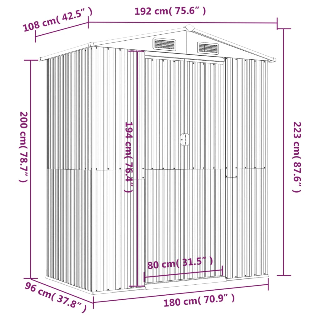 Abrigo de jardim 192x108x223 cm aço galvanizado antracite